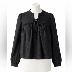 Madewell Black Eyelet Lace Peasant Blouse S Boho Cottagecore Top